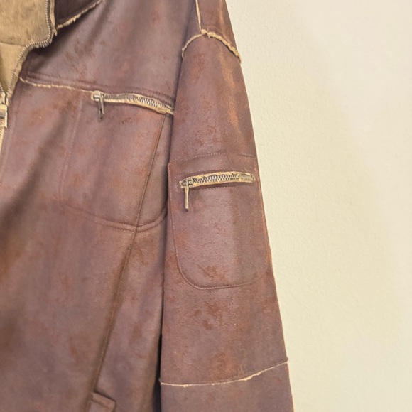 Whispering Smith Jacket Size XXL Brown Faux Suede Sherpa Lined Full Zip Western - Picture 8 of 16